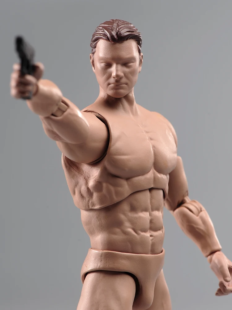 Corpo articulado super flexível com cabeça, boneco soldado masculino, figura de ação forte, modelo muscular, escala 1:12, 6''