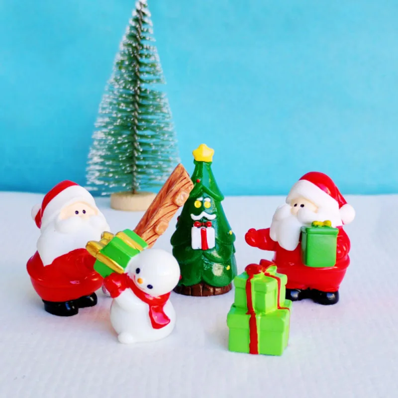 6 Stück Weihnachtsmann Schneemann Mädchen Junge Weihnachtsschmuck Harz Handwerk Miniaturfigur Winzige Bonsai Microlandscape Feengarten Dekor