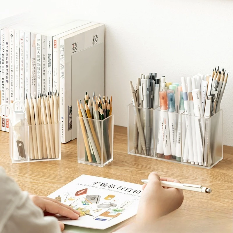 Transparent Frosted Office Simple Storage Pen Holder, Student Learning Multifunctional Pen Case