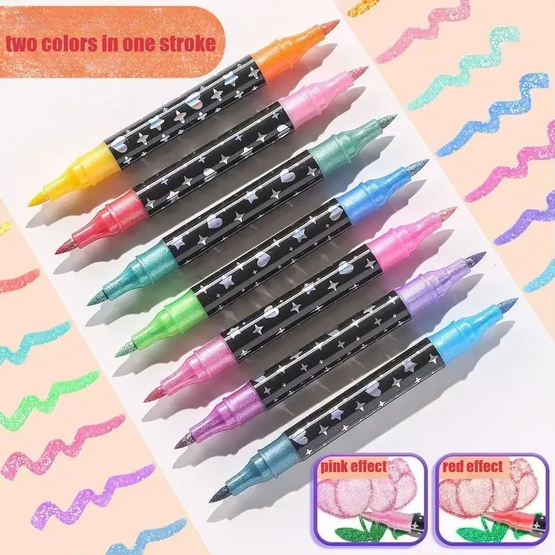 48-Color/24-Color Professional Dual-Tip Glitter Pen Set, Glitter Marker Pens, Quick-Drying Glue-Like Ink - Fine Tip to the Tip of the Barrel, Suitable for Scrapbooking, Card Making, Journaling, and Drawing - Glitter Marker Set, Suitable for Artists and Supplies