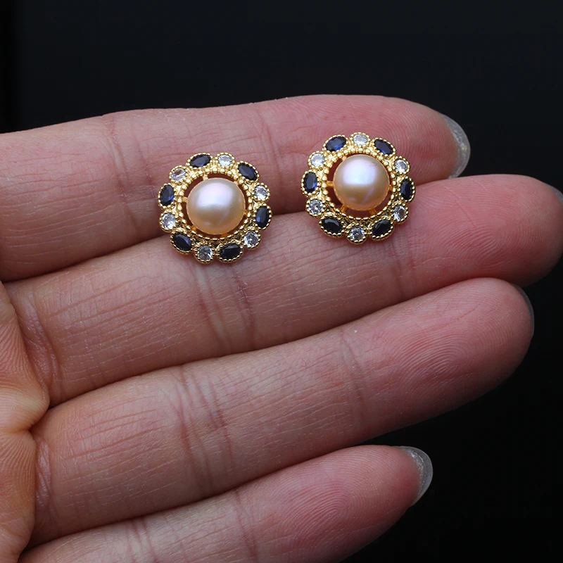 Real Pink Pearl Earrings For Women,Cultured Natural Freshwater Pearl Earrings Wife Mother Birthday Gift Black 5