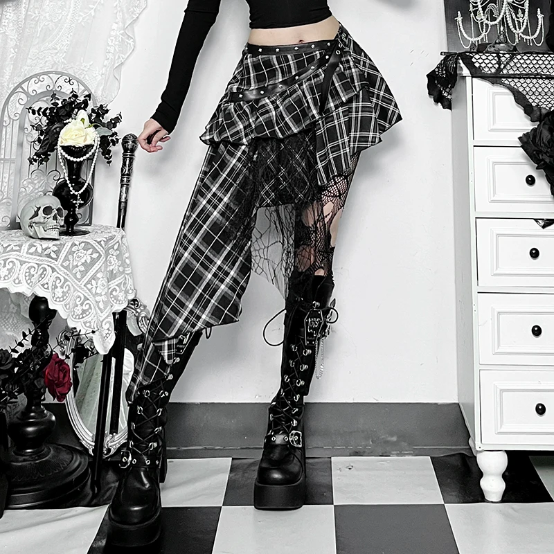 Y2K Goth Plaid Minigonna a pieghe Kawaii Harajuku Estetica Sexy Nero Una linea Gonne a vita alta Estate Donna Gonne Streetwear
