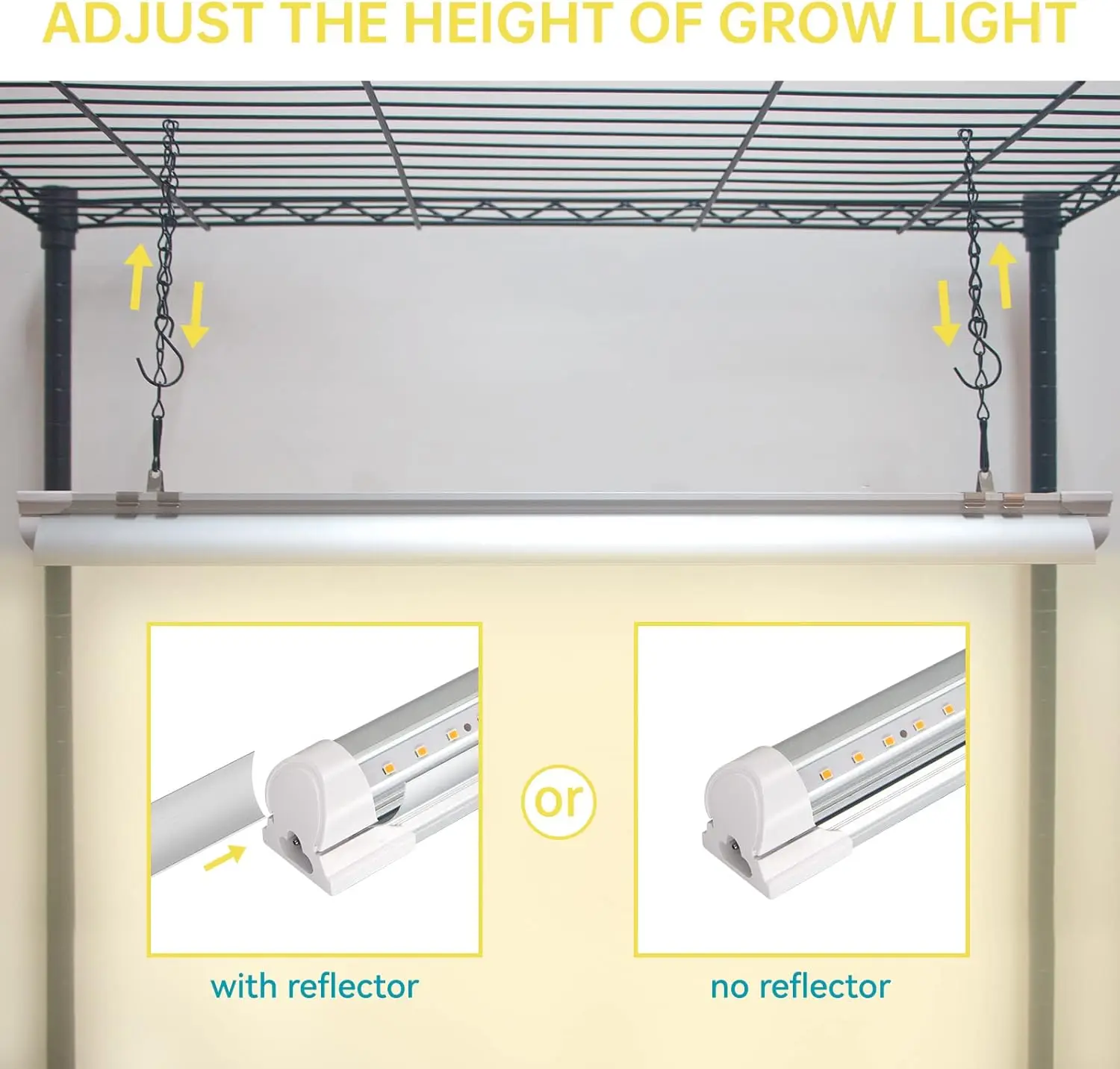 DIY Plant Shelf with Grow Lights, Grow Light Shelf with Adjustable Rack and Wheels, Plant Stand, 8-Pack