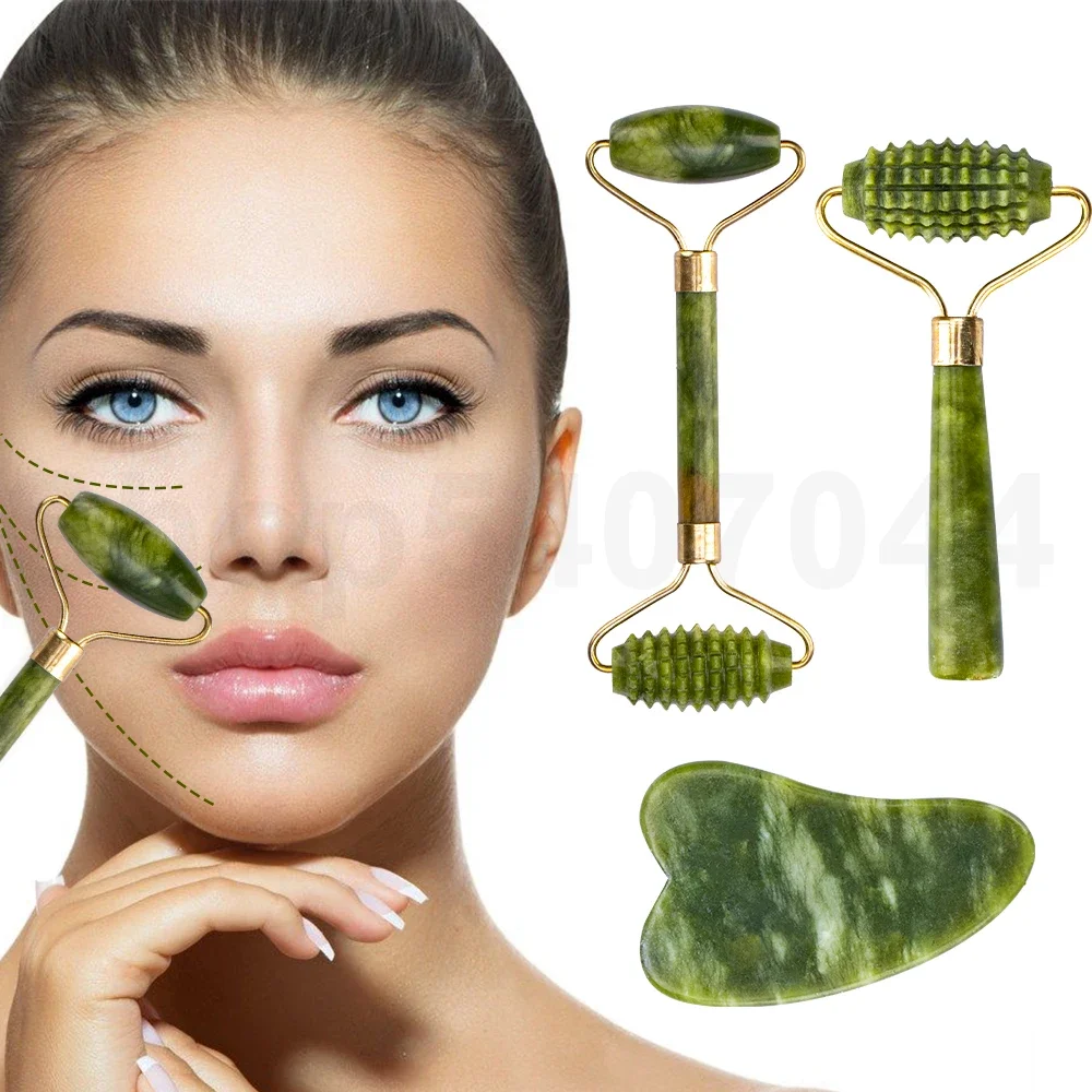 Jade Stone Facial Massage Roller Face Eye Face Neck Natural Massager Guasha Scraper Thin Lift Beauty Slimming Tools Boxed