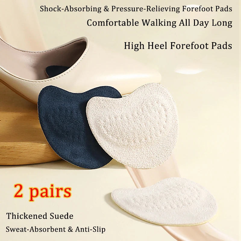 4pcs Sandals Anti-slip Forefoot Pads Stickers Thickened Suede Forefoot Half Inserts High Heel Pain Relief Toe Cushion Foot Care