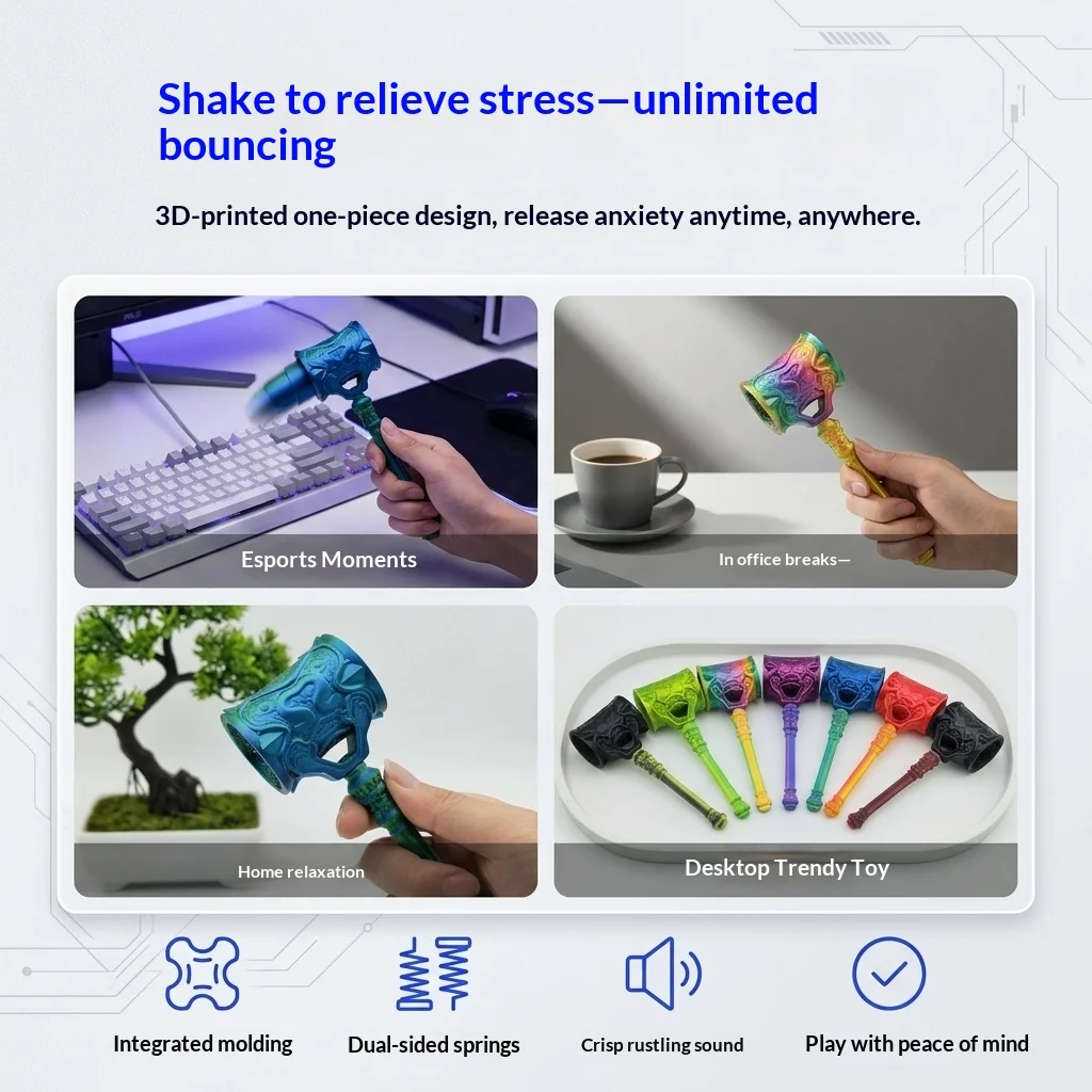 2-piece set elastic rebound hammer stress relief toy ornament, anti-pressure desktop decoration, novel interactive toy gift