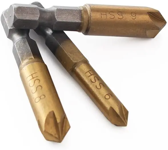 Chuôi Lục Giác Mũi Khoan Mũi 6-19Mm Bộ Phủ Titan 5 Sáo Khoét Lỗ 90 Độ Gỗ Chamfering dao Cắt