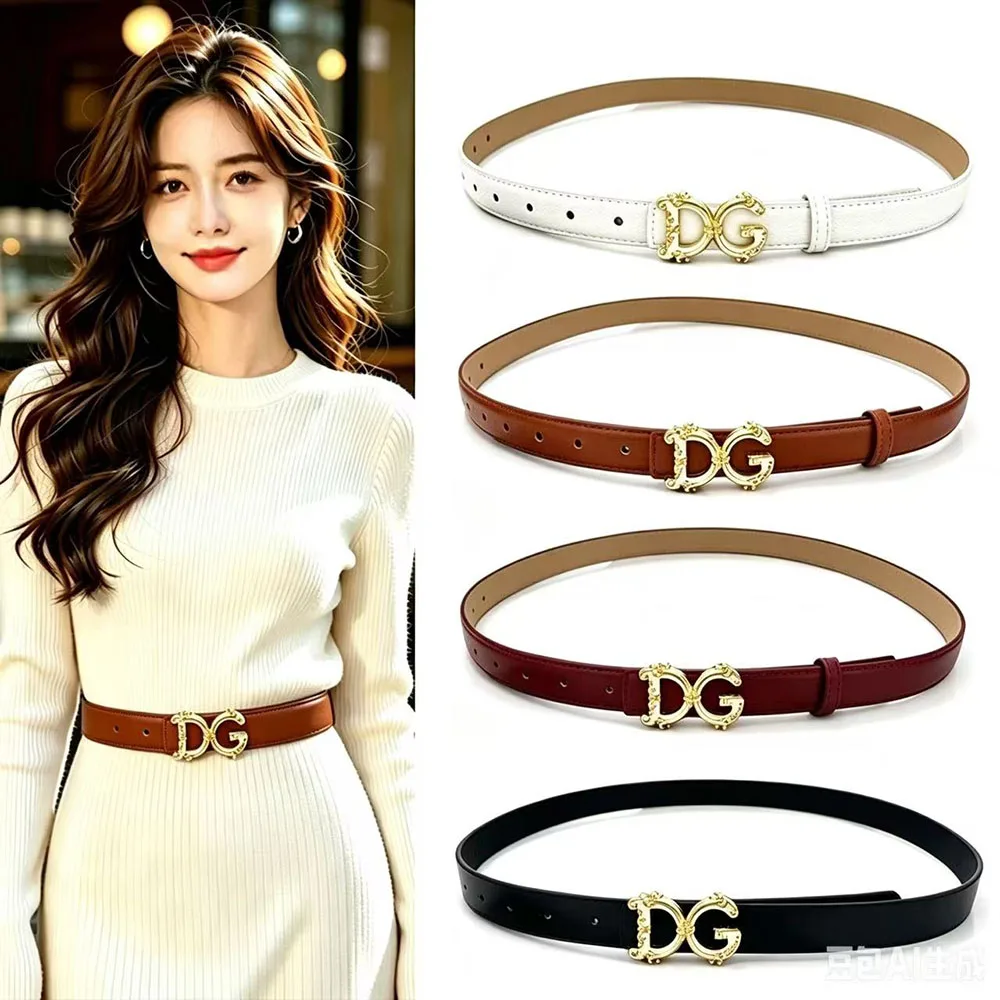 Women’s Elegant Gold Letter Belt - A luxurious brown-black belt with a gold buckle. Suitable for casual to formal outfits, an al