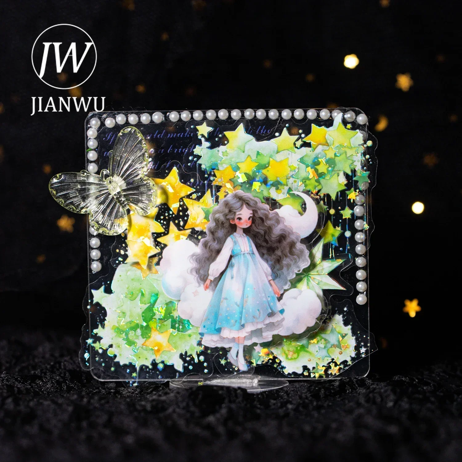 JIANWU A Piece of Starlight Series Vintage Star Landscaping Material Collage PET Sticker Creative DIY Journal Stationery