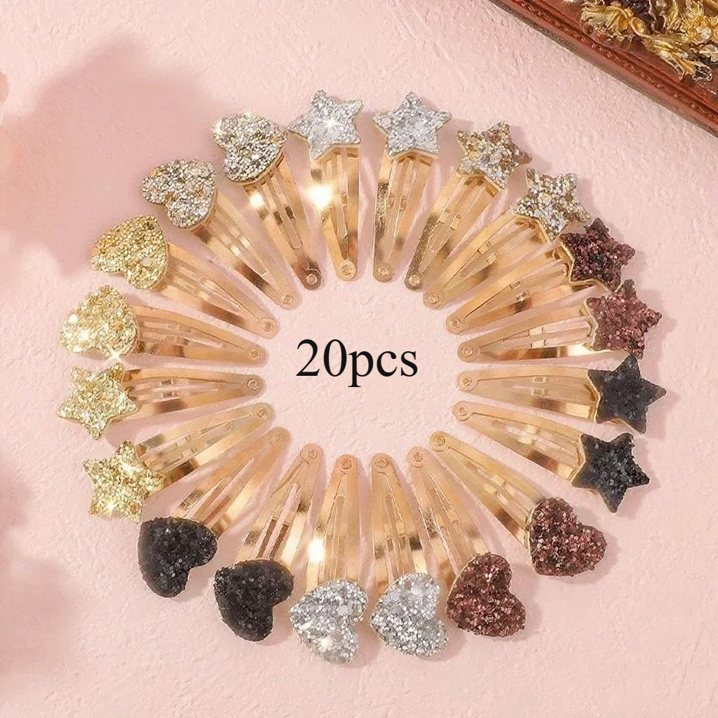 

20Pcs/set Shining Golden Glitter Heart Star BB Hair Clips for Girls Handmade Hairpins Barrettes Headwear Hair Accessories Gift