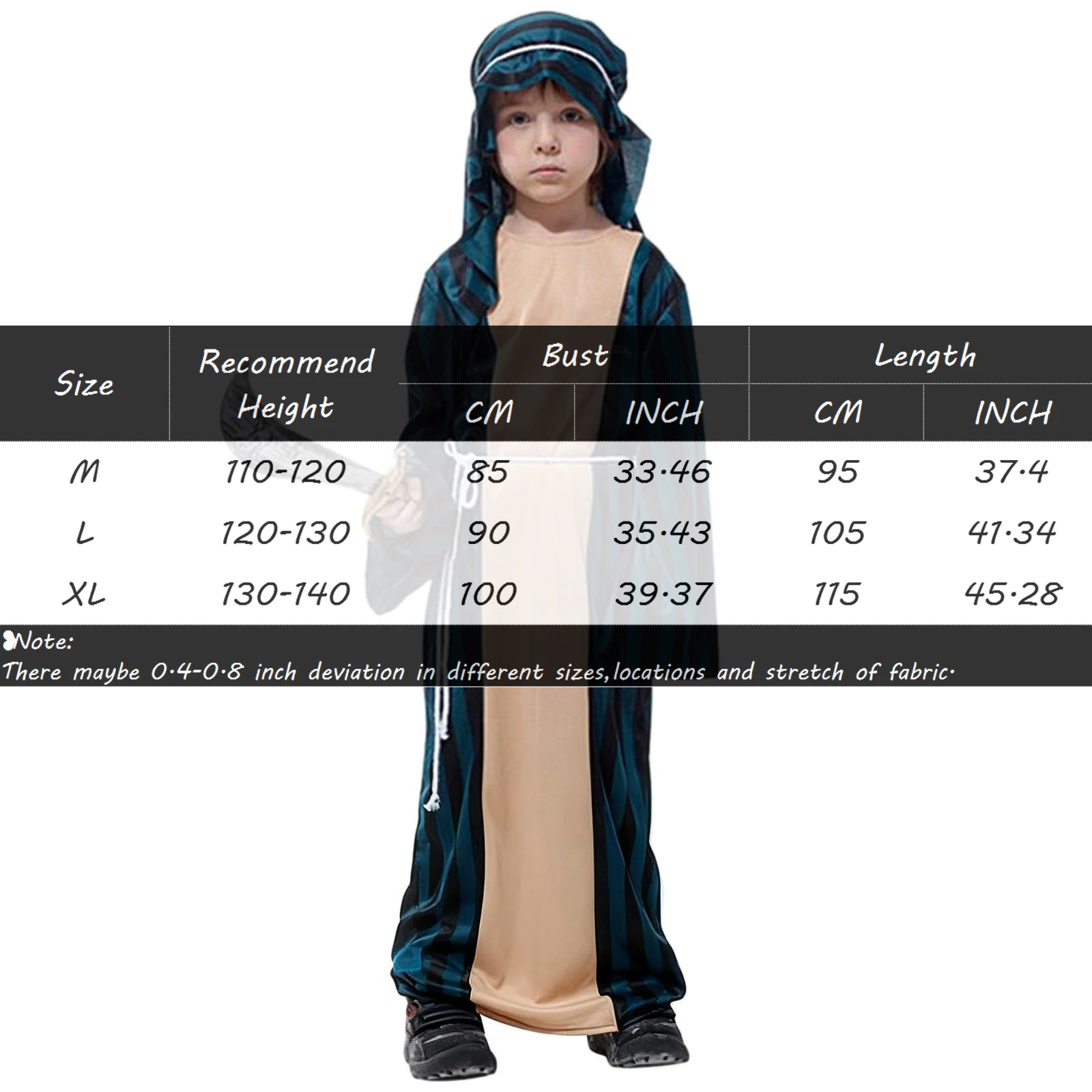 ثوب الصحراء للأطفال البط البري البيج مخطط تونك مقنعين مربوط العرقية لعب الأدوار مهرجان 2026 أزياء تنكرية أنيقة مجموعات متعة Abito #4