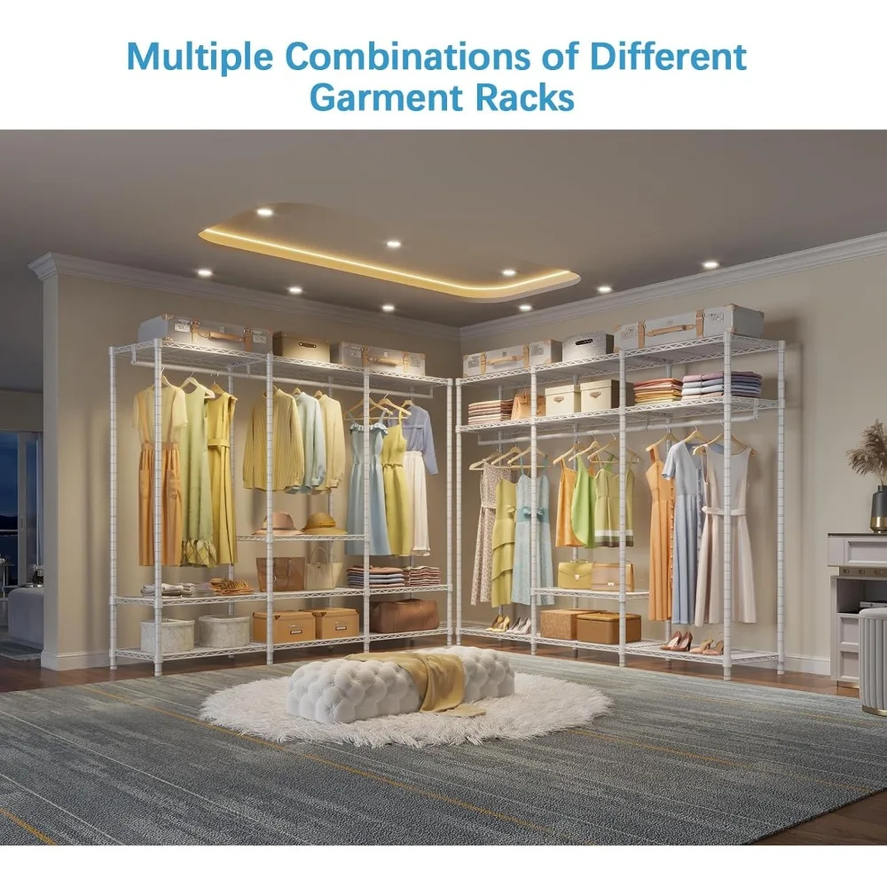 V30 Garment Rack, Heavy Duty Clothes Rack with Adjustable Shelves & 2 Hang Rods, Portable Closet System, Metal Closet Rack, Fre