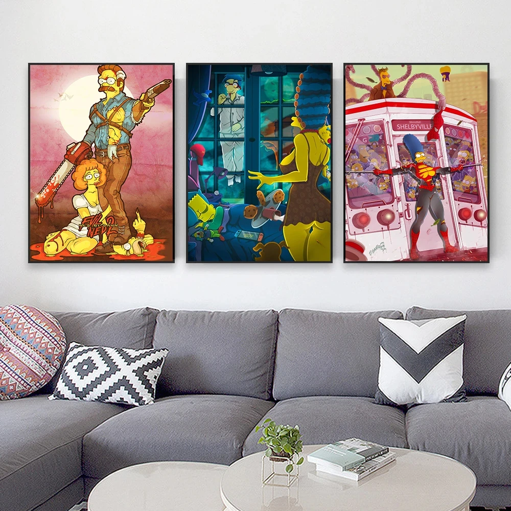 

Disney Anime Simpson Art Poster Fashion Classical Prints Cartoon Spider Canvas Painting Home Game Room Decor