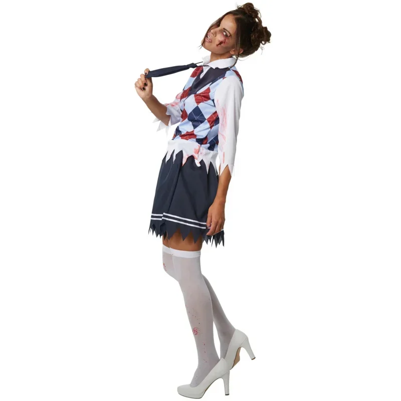 SN88 2024 Women Zombie School Fancy Dress Outfit Men Scary School Uniform Boy Family Bloody Zombie Schoolgirl Halloween Cost%#2@