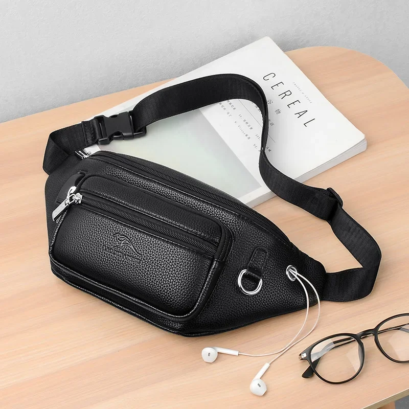 Men\'s Waist Bags Pu Leather Belt Pouch Kangaroo Hip Sack Belly Bag for Man 2024 Male Chest Pack Large Kidney Fanny Pack Phone