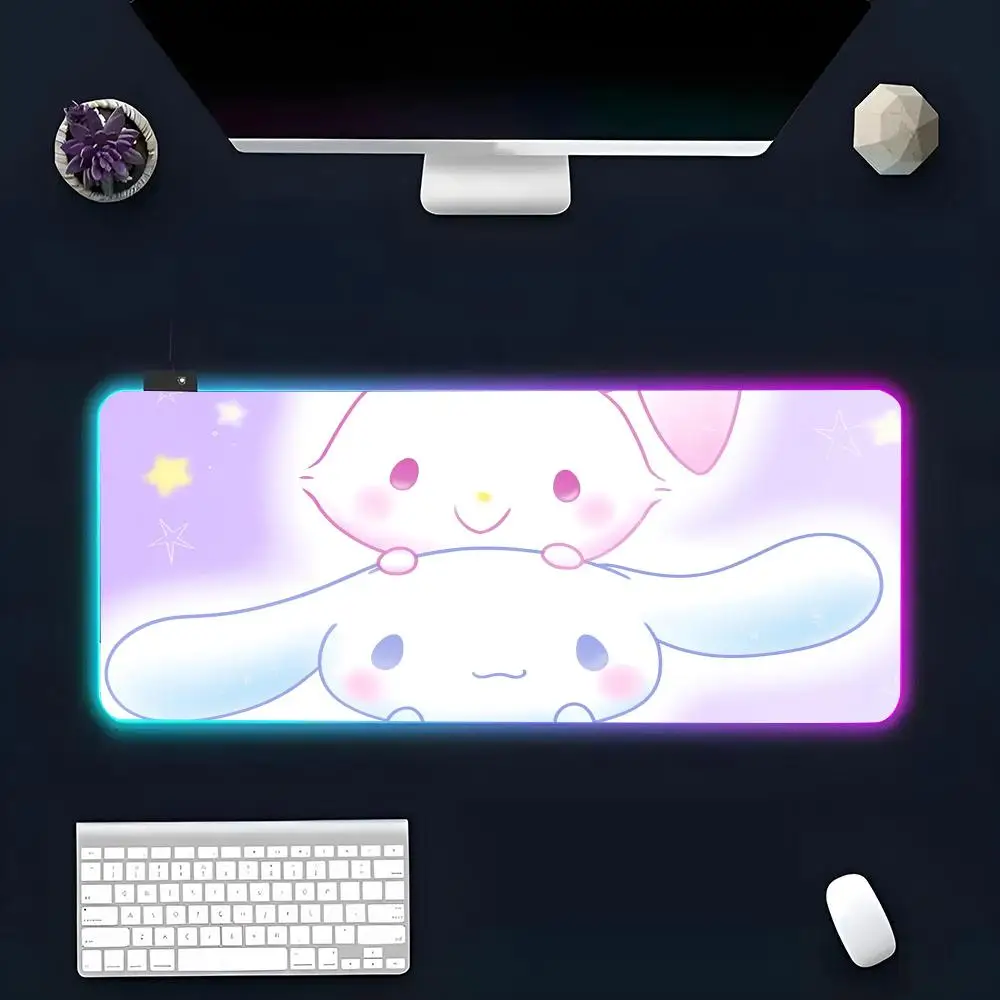 Коврик для мыши в стиле аниме C-Cinnamoroll, RGB, светящийся персональный рисунок, персонализированный Настольный коврик для ПК, коврик, игровой плеер, выделенная фотография