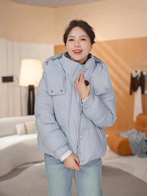 

Утепленная женская повседневная куртка-пуховик в клетку с капюшоном, на молнии, с наполнителем из белого утиного пуха, гарантия тепла