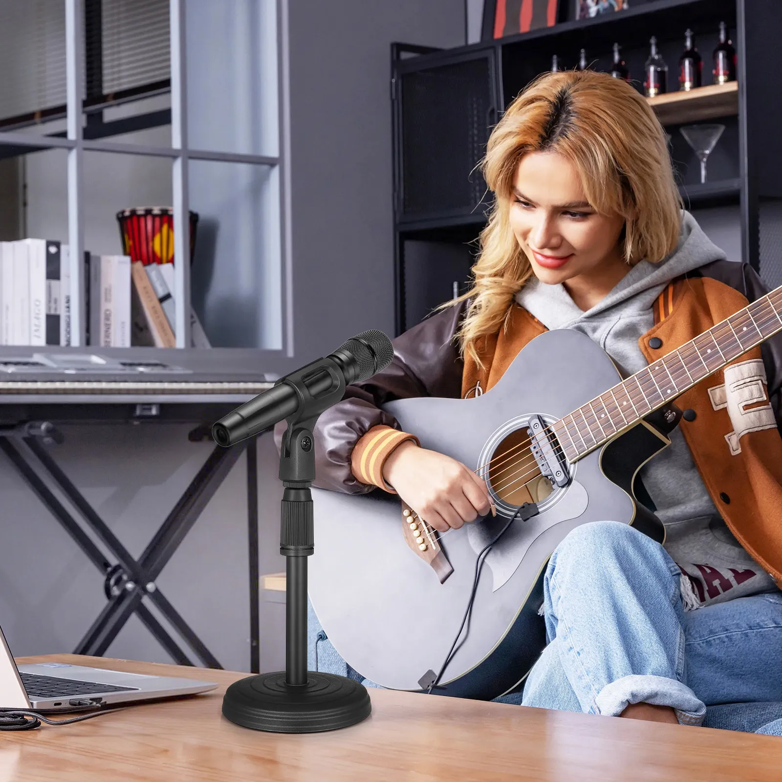 Compact Adjustable Desktop Microphone Stand Mic Clip Ideal for Zoom Meetings Podcasting Voiceovers Streaming and