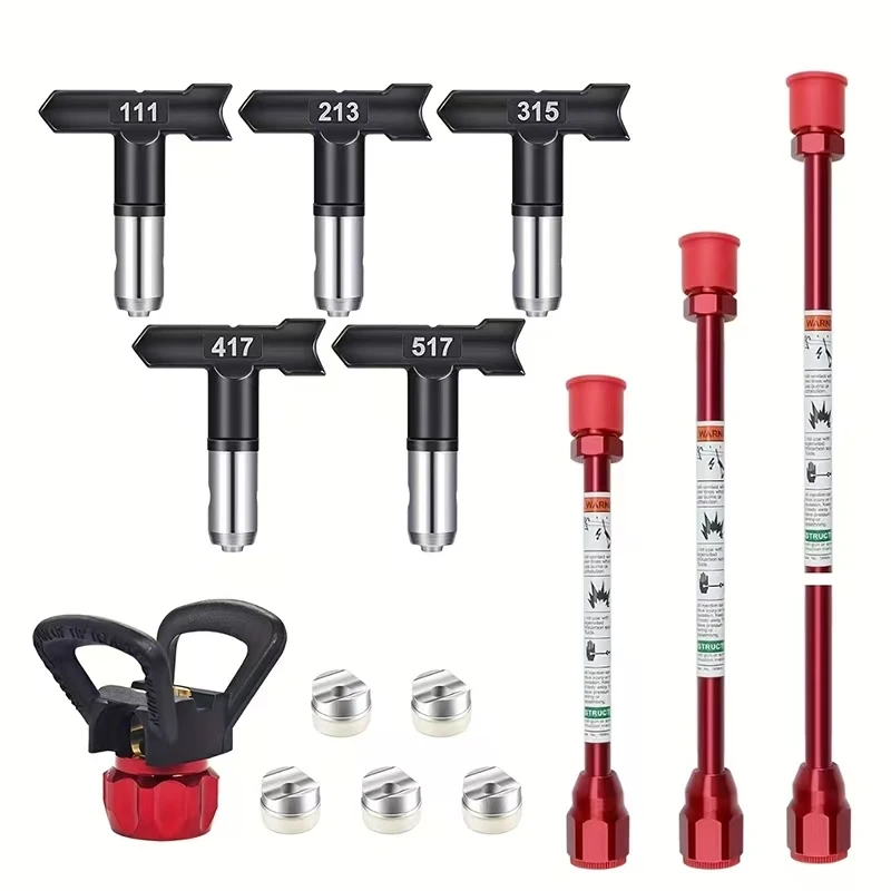 Airless Paint Sprayer Accessories set. Included 5 Pcs Airless Sprayer Tips(111,213,315,417,517),1 Pcs Nozzle Tip Guard and 3 Pcs