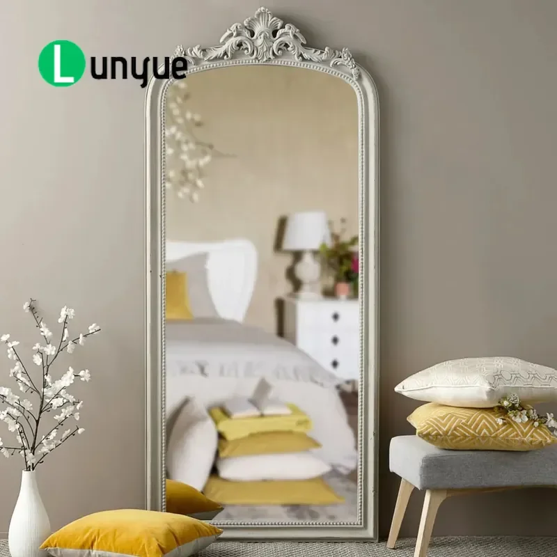 Gold French Curved Floor Mirror Full Length Standing Decorative Dressing Mirror for Bedroom Living Room Home Decor Elegant