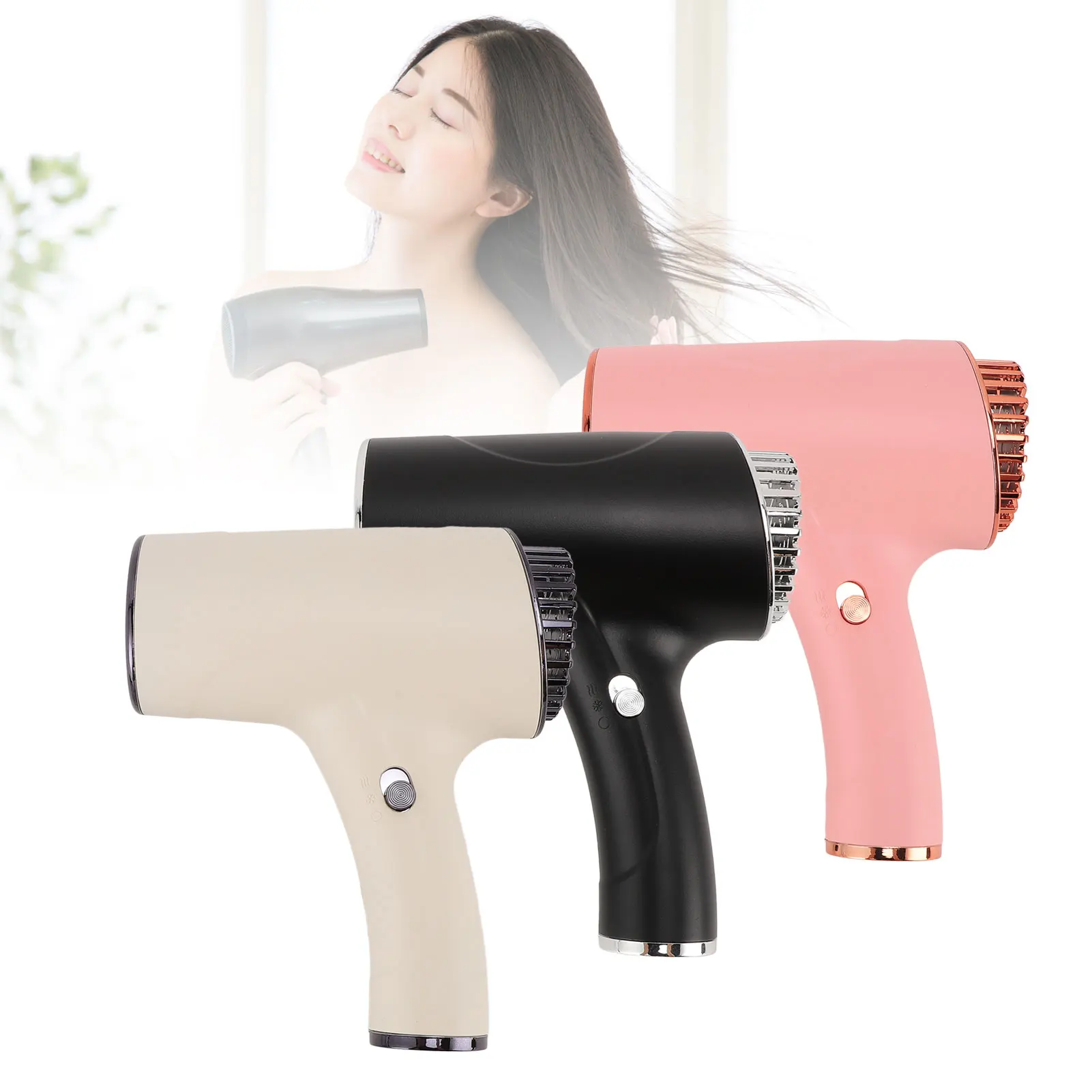 

Фен с отрицательными ионами для быстрой сушки волос, ABS-корпус, горячий и холодный воздух, тихий, портативный, с аккумулятором 1200 мАч, для дома, путешествий, общежития