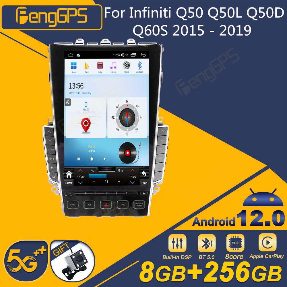 أندرويد 12 لإنفينيتي Q50 Q50l Q50d Q60s 2015-2019 شاشة راديو السيارة الاندورويد Lhd Rhd 2din استقبال ستيريو Autoradio