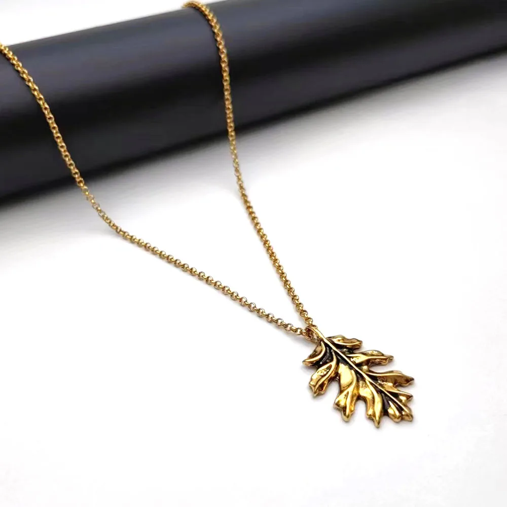 antique Silver antique Gold Oak Necklace, oak leaf Necklace oak le Jewellery, retro Leaf Necklace, oak leaf Charm Birthday Gift