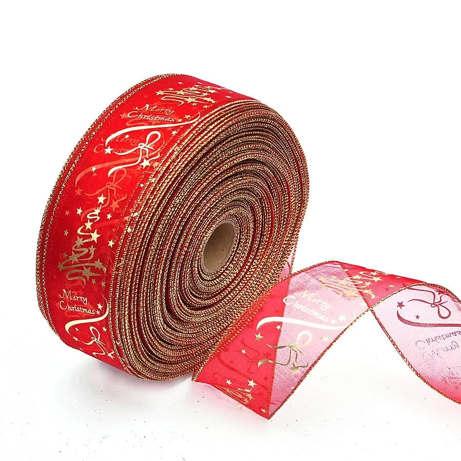 6.3 * 200cm Christmas Organza Ribbon Bow DIY Xmas Tree Ornament Gold Red Ribbon 2025 Christmas Navidad Home Party Decorations