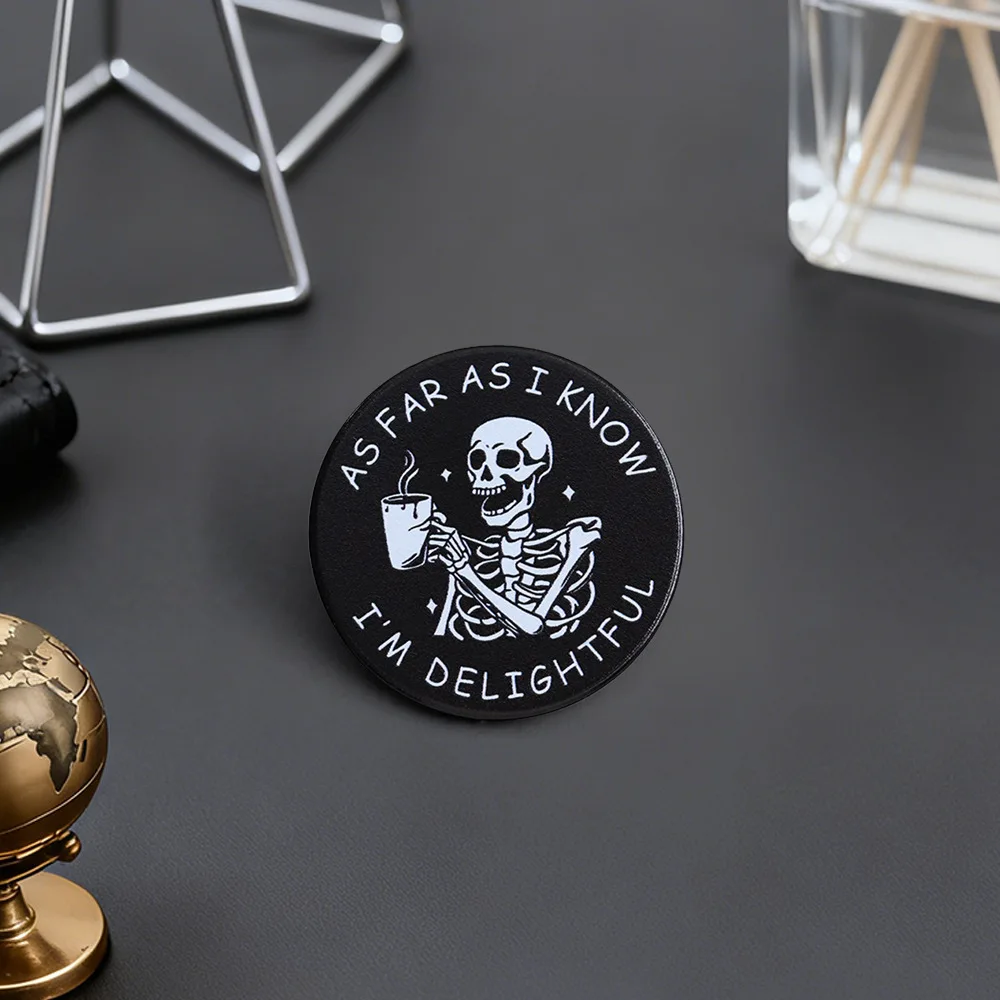 Black Humorous Skeleton Brooch Funny Creativity Drinking Coffee Badge Bag Clothing Hat Decoration Accessories