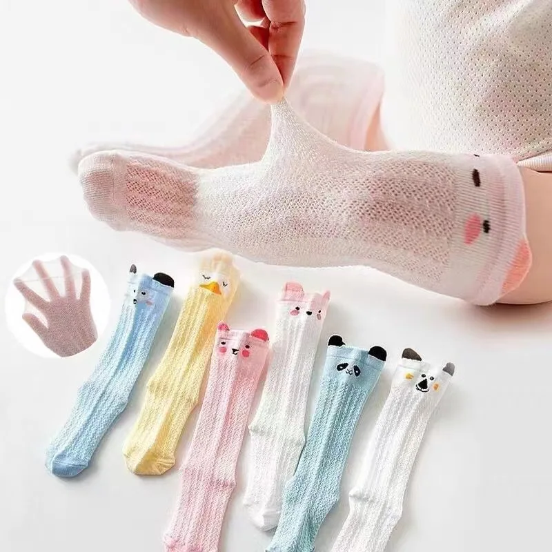 Summer Cartoon Mesh Socks Newborn Cotton Thin Anti Mosquito Long Sock Cute Cat Pattern for Boys and Girls Baby Accessories Gift