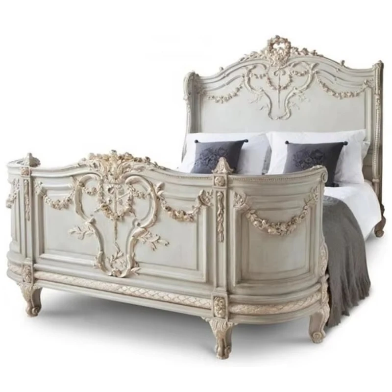

High-end engraving craftsmanship French antique luxury bedroom furniture set Wooden king queen royal bed