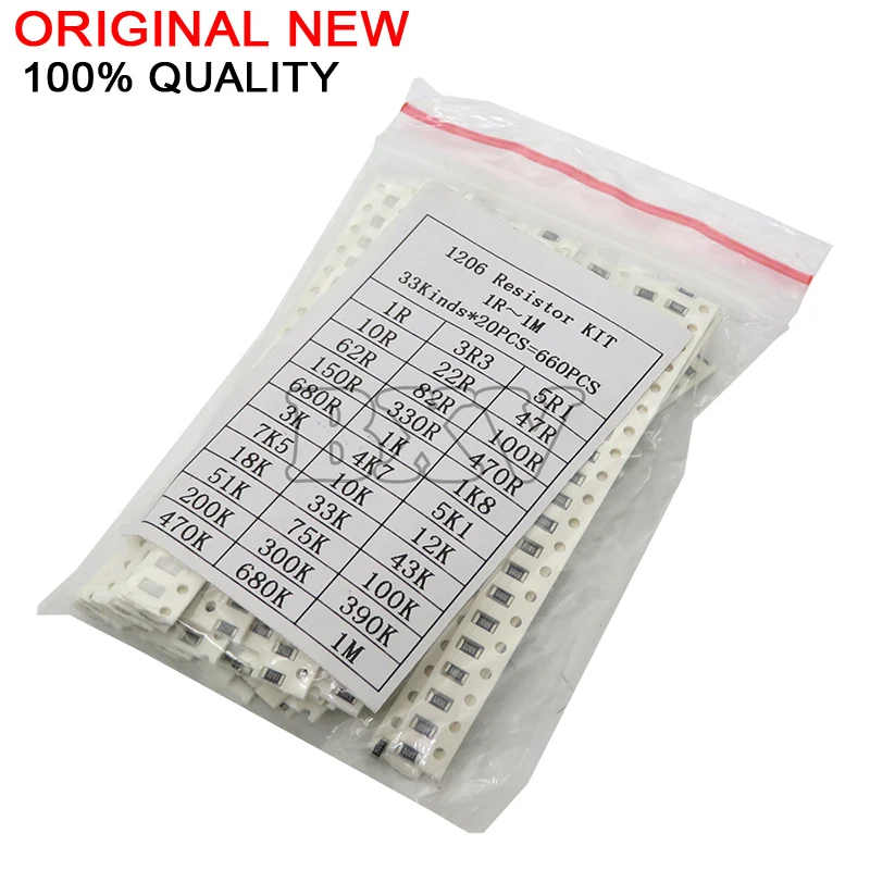 33ValuesX 20PCS=660PCS 1206 SMD Resistor Kit Assorted Kit 1ohm-1M Ohm 1%  Sample Kit