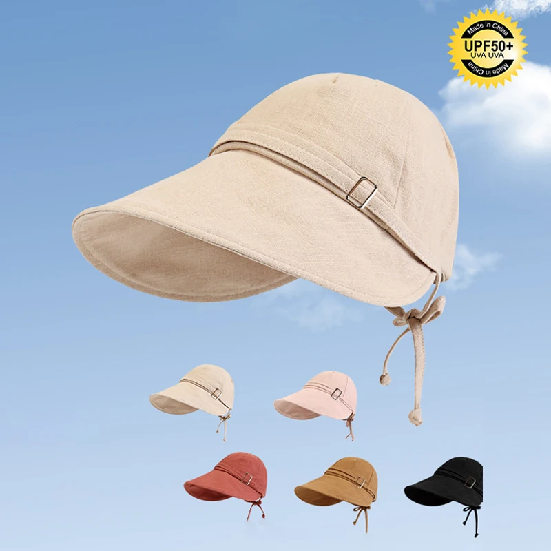 

Fashion Bucket Hat for Women Solid Color Breathable Cotton Sun Hat Bowknot Magic Tape Adjustable Outdoor Casual Baseball Cap