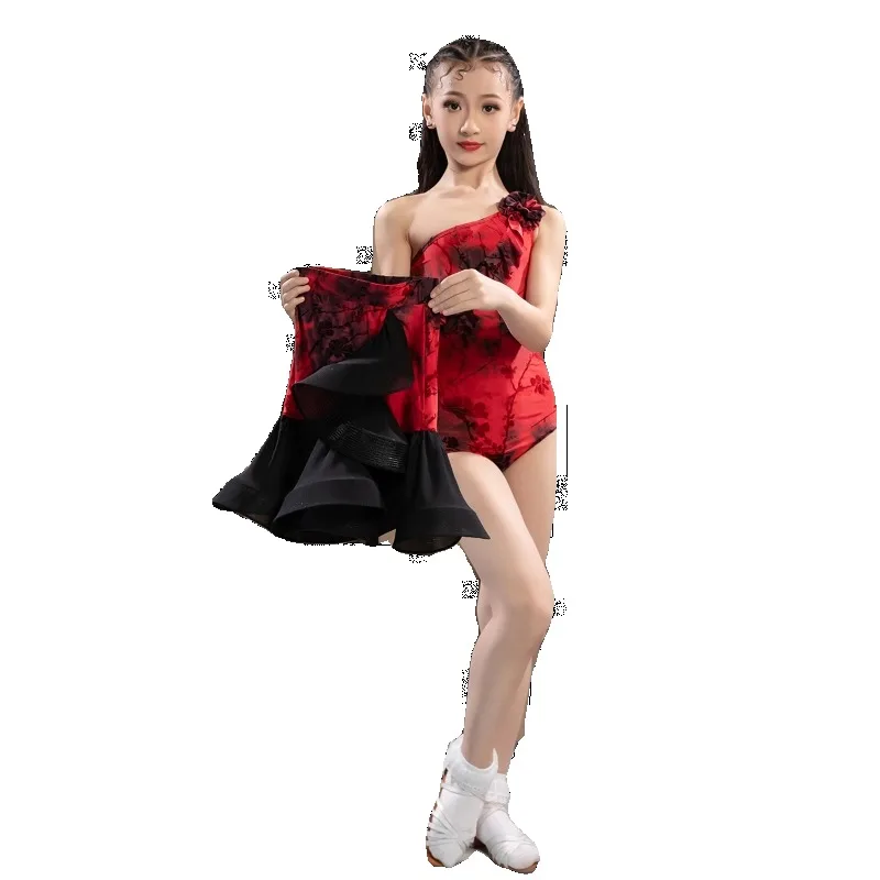 تخصيص 2 قطعة فستان رقص اللاتينية ممارسة الملابس الفتيات مائل الكتف الدانتيل كاوبوي السامبا مصارعة الثيران رومبا الرقص البدلة
