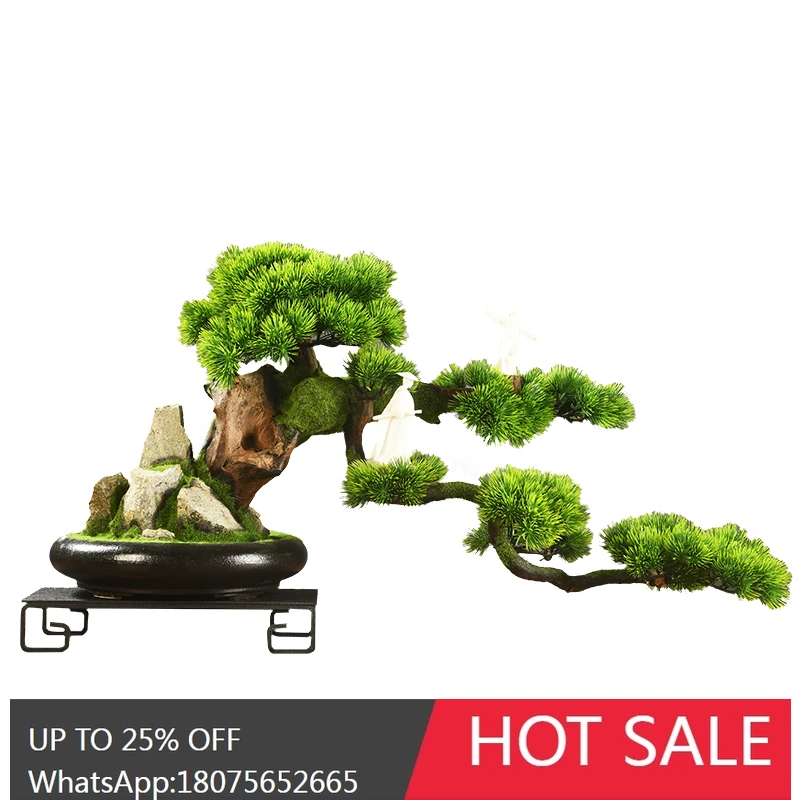 MJY New Chinese Style Entrance Decoration Ornament Craft Zen Artificial Welcoming Pine Bonsai