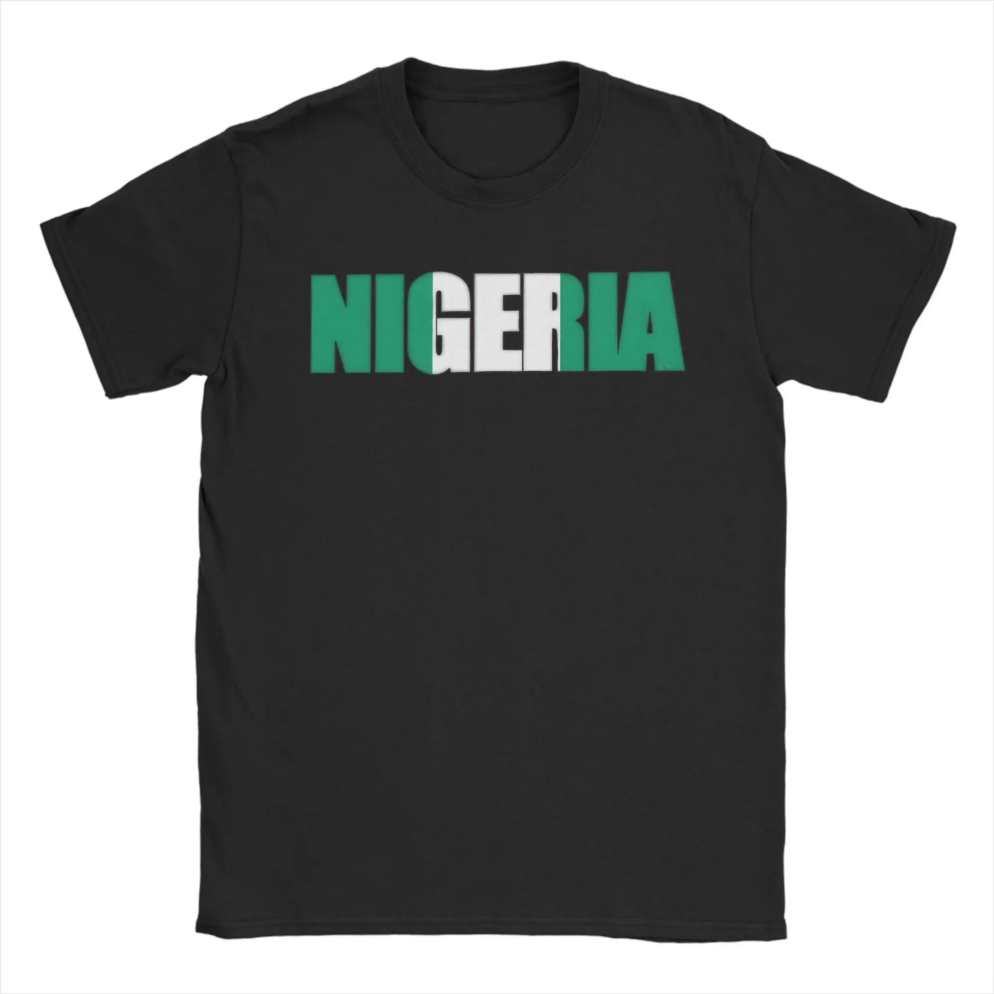 Two‑Tone Nigeria Word Art T-Shirts Men  Awesome 100% Cotton Tee Shirt O Neck Short Sleeve T Shirts New Arrival Clothes