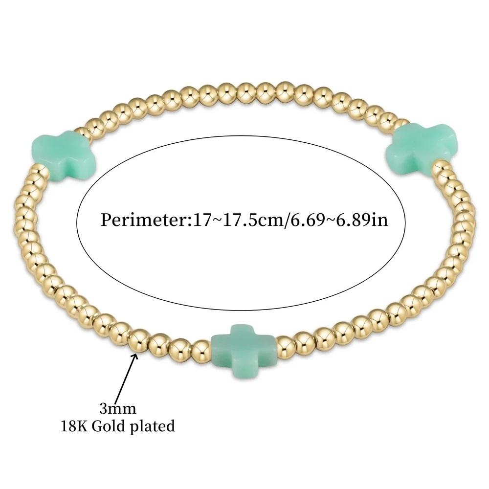 Vlen Mehrfarbiges Kreuz-Charm-Armband Großhandel 18 K Vergoldete Perlenarmbänder für Frauen Zierliche Pulseras Boho-Schmuck – Detail 3