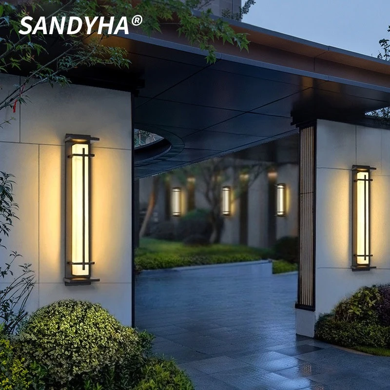 SANDYHA Waterproof LED Outdoor Wall Light Long Strip Imitation Marble Villa Entrance Garden Home Decor Lighting Fixture