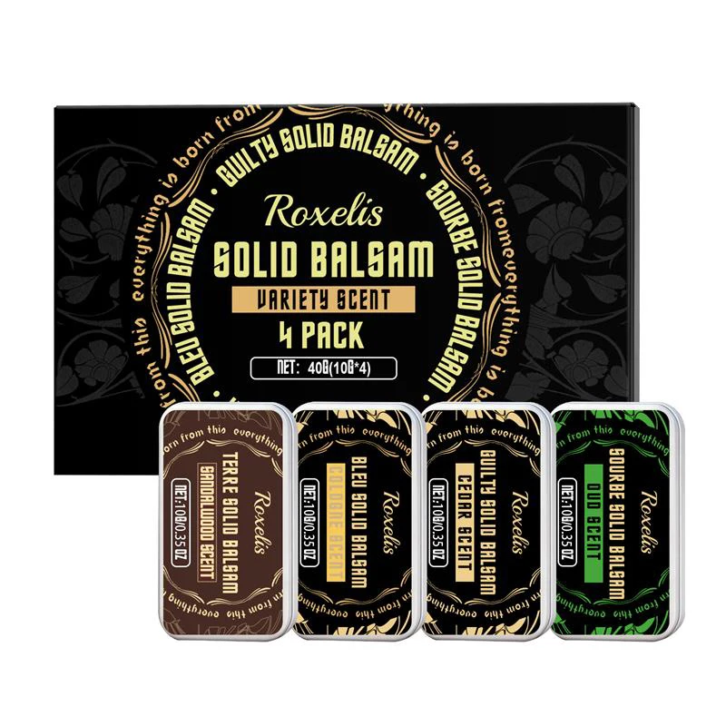 Men Solid Cologne Set 4 In Box, Ebony Agarwood/cedar/sandalwood Scent Lasting Deodorant Balm Portable Solid Fragrance Modern Man