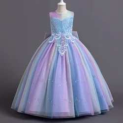 Girls' Sequin Princess Dress 4-12 Years Old Embroidery Color Matching Mesh Long Dress Flower Boy Prom Evening Dress Halloween Cl