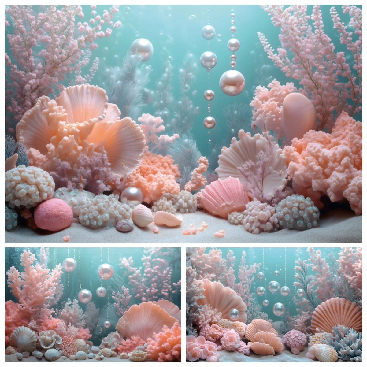 

Underwater World Photography Backdrop Coral Shell Pearl Girls Birthday Party Decor Kids Portrait Baby Shower Photo Background