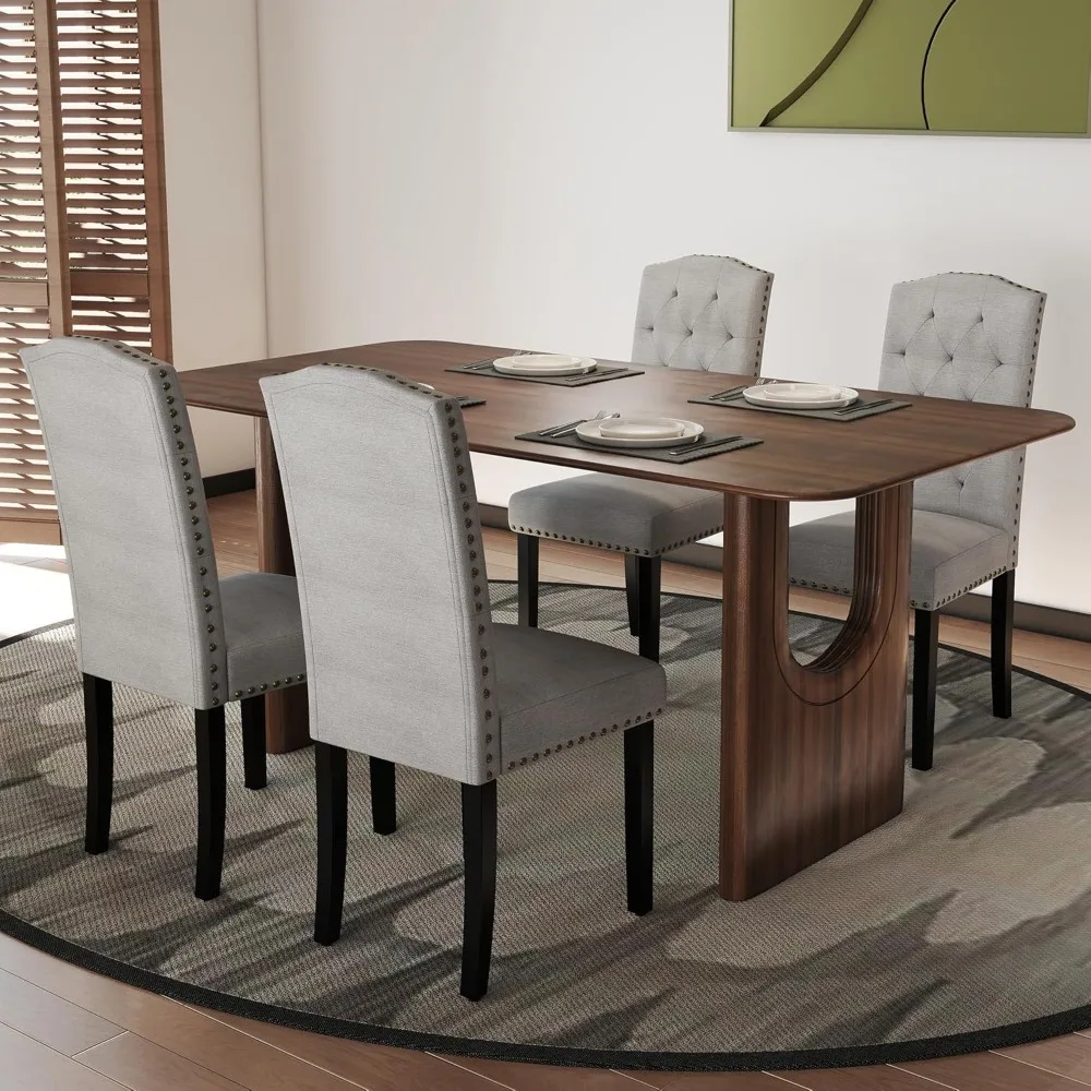 Conjunto de cadeiras de jantar com 4 cadeiras estofadas para sala de jantar, cadeira de cozinha sem braços com pernas de madeira maciça preta para cozinha doméstica