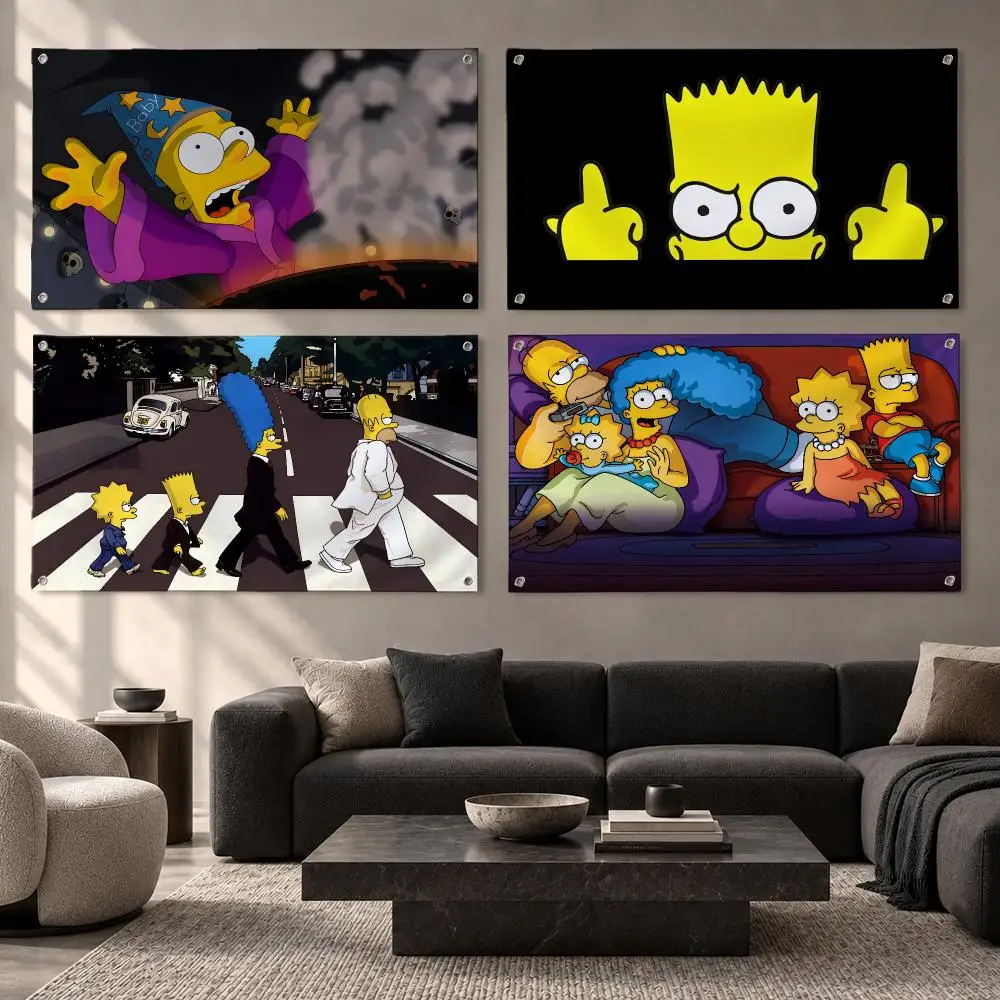 Cartoon T-The Simpsons Flags Fabric Pennant Banner, Apt Wall Decor, Living Corner, Bedroom, Studio, E-sports Room