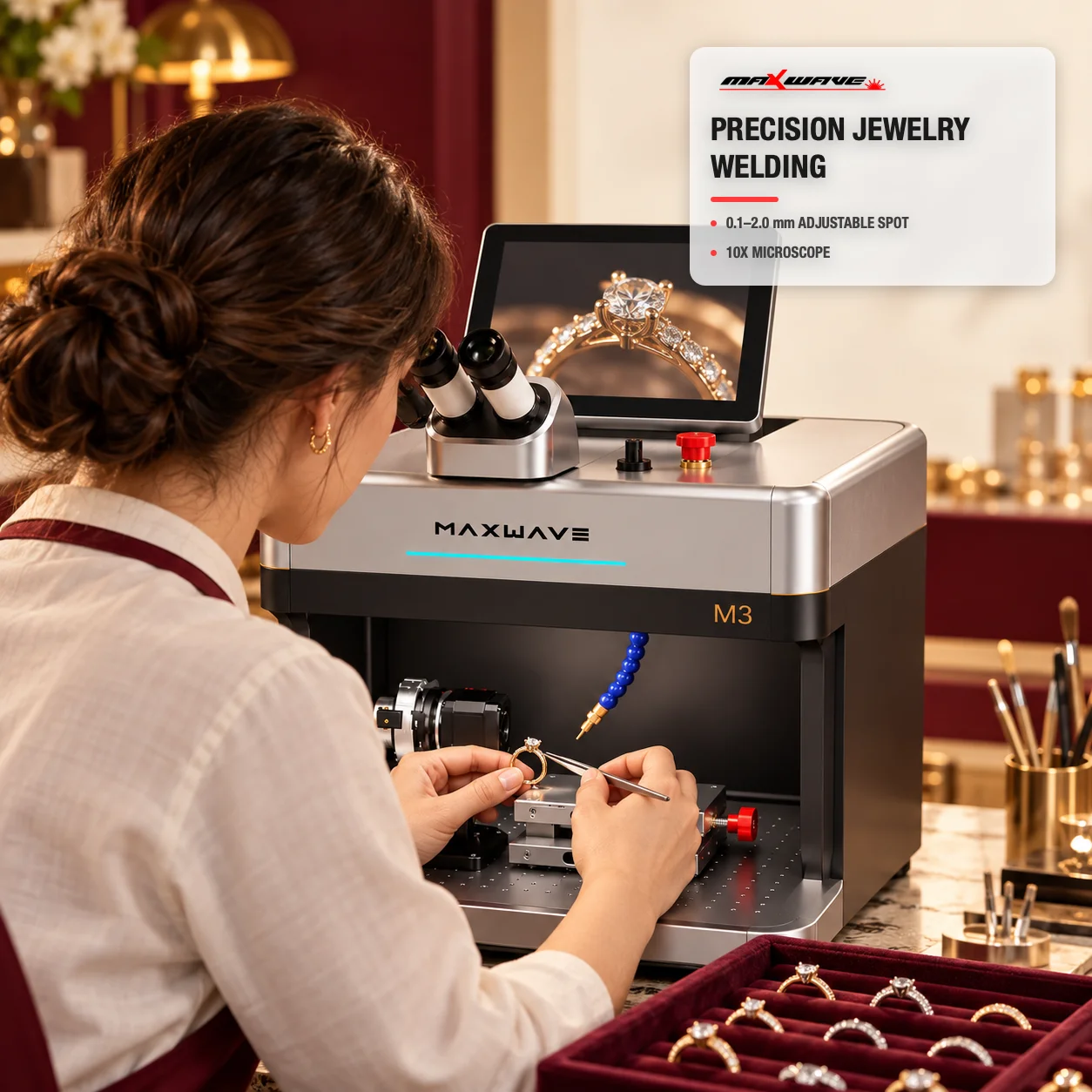 M3 Jewelry Repair Laser Welder with Binocular Microscope and 10 Inch Touch Display