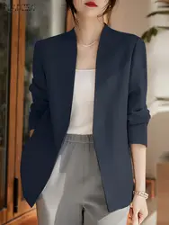 Woman Outwears ZANZEA Autumn Cardigan Women Blazer Solid OL Work Suits Fashion Jackets Casual V Neck Long Sleeve Thin Coats