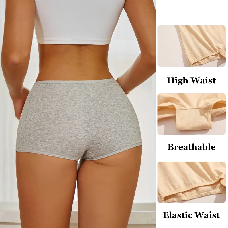 FINETOO 3PCS Women's Cotton Boyshort Panties Breathable Low Waist Solid Colors Underwear Female Casual Sports Boxers Underpants - Image 4