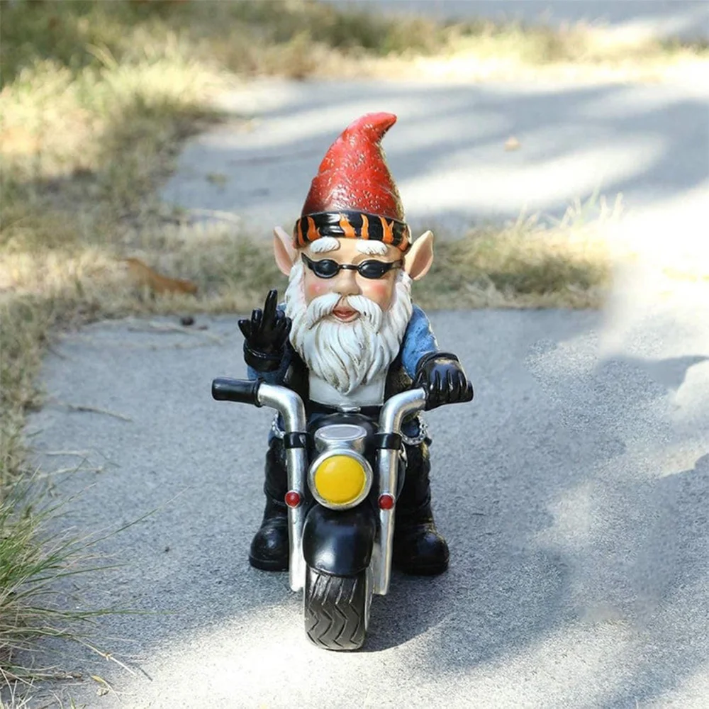 Biker Gnome Craft Statue Ornaments Household Resin Craft Ornament Suitable for Office Wine Cooler Decor