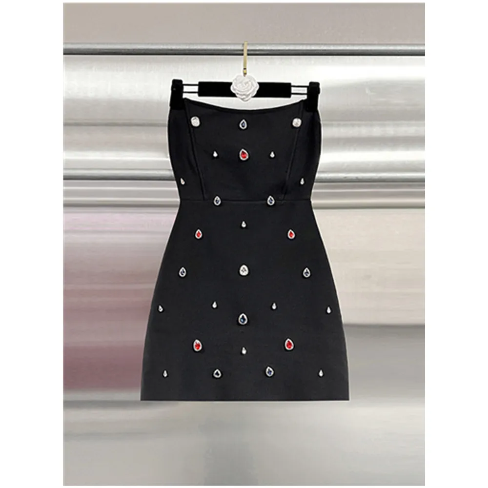 Vrouwen Sexy Strapless Backless Zwarte Mini Bodycon Bandage Jurk Luxe 2025 Celebrity Avond Club Elegante Partij Jassen Vestido