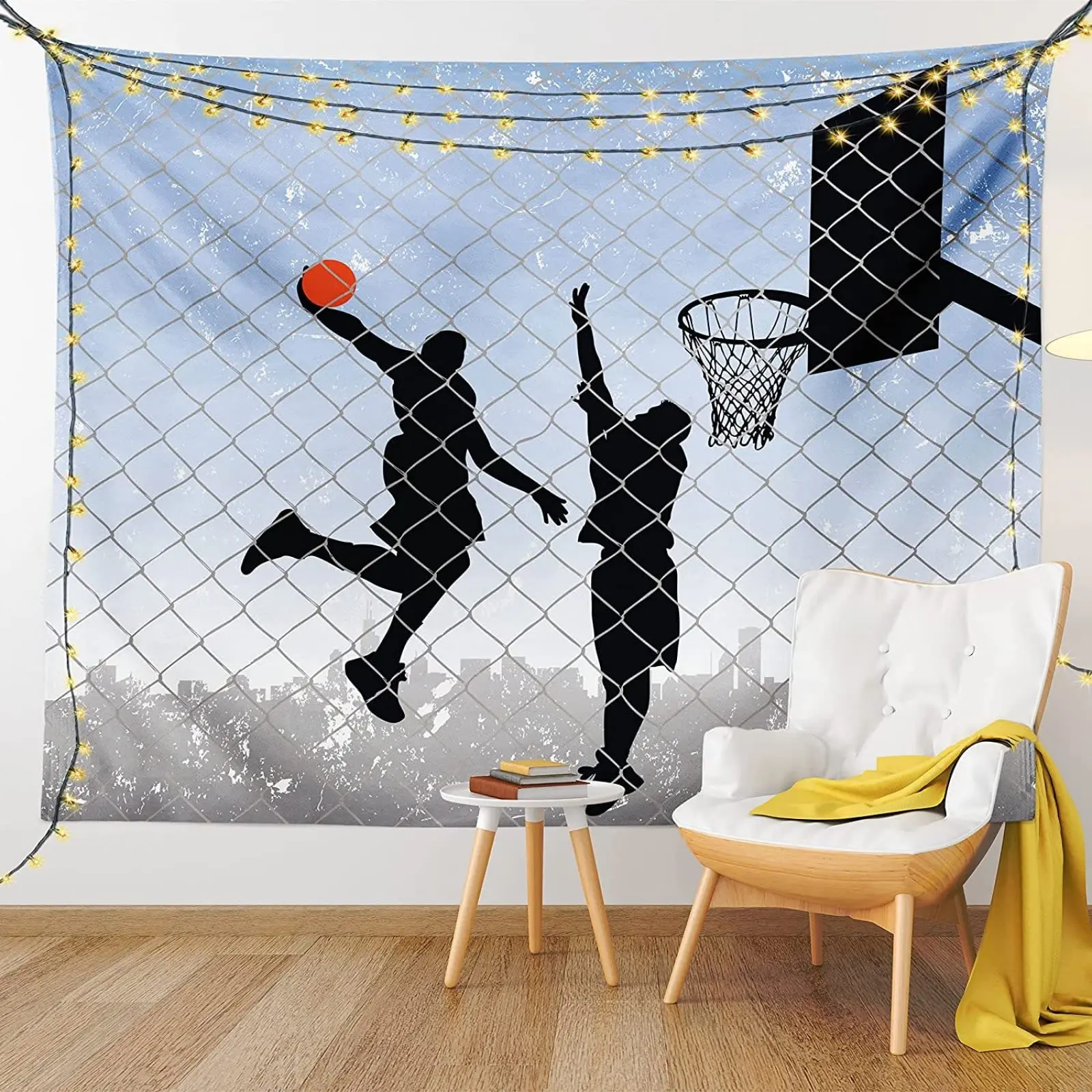 

Sports Tapestry Basketball Colorful Background Sketch Doodle Style Design Wall Hanging Art for Bedroom Living Room Dorm