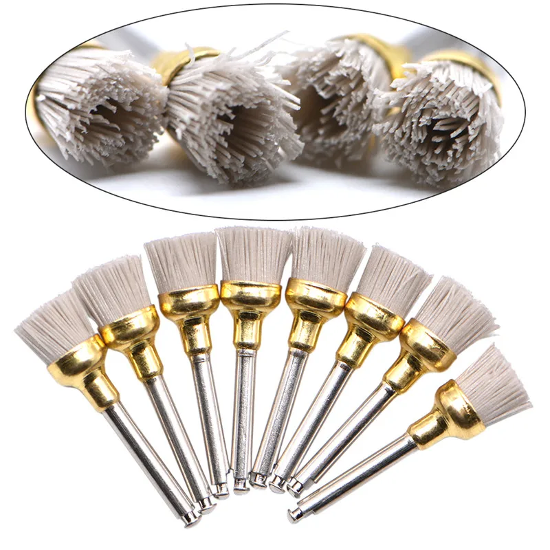 10PCS/Bag Dental Polishing Brush For Contra Angle Handpiece Alumina Oxide Material Latch Flat Bowl Teeth Polisher Brushes